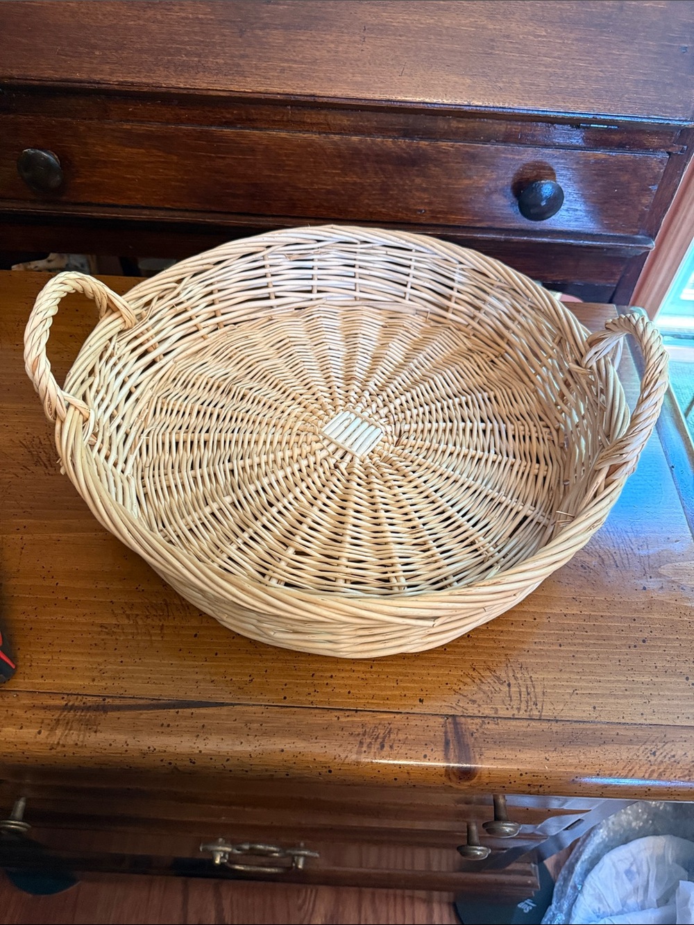 Natural Wicker Serving Basket with Handles - Cream